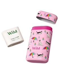 Caption: a couple of pink containers sitting next to each other