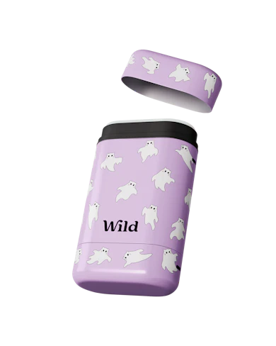 Caption: a purple and white water bottle with polar bears on it
