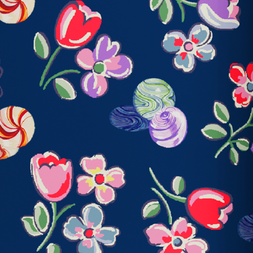 Légende : un fond bleu avec un bouquet de fleurs