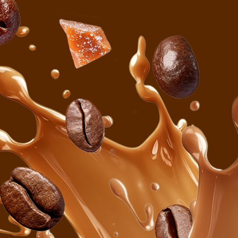 Légende : un mélange de chocolat et de grains de café dans un liquide