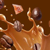 Caption: a splash of chocolate and coffee beans into a liquid