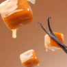 Caption: a caramel and vanilla ice cream float in the air