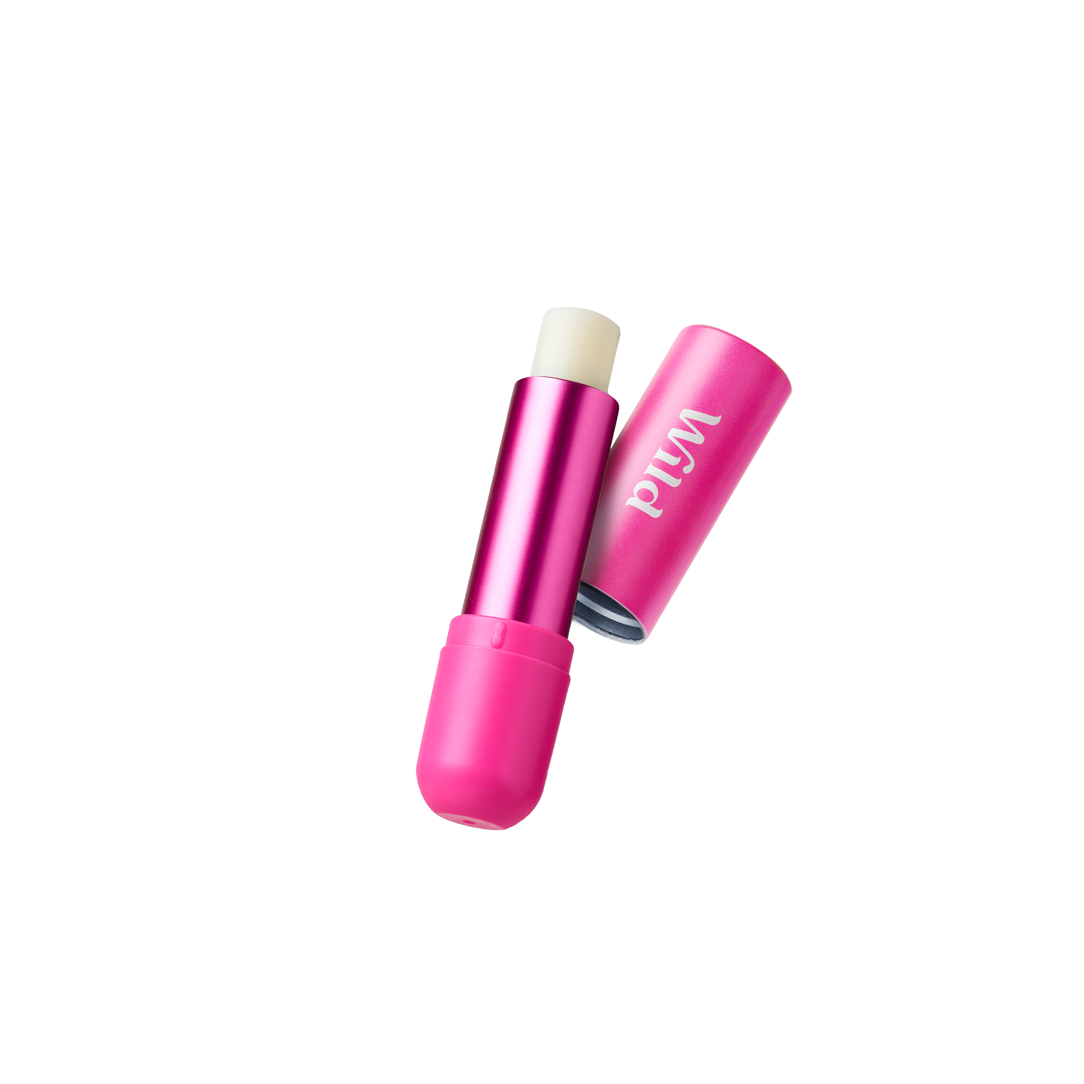 Caption: a pink lipstick with a white cap