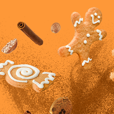 Légende : groupe de biscuits et cookies sur fond orange