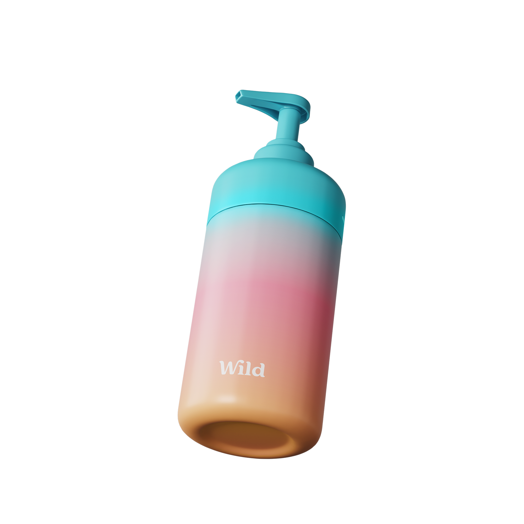 Bildunterschrift: eine blau-rosa Flasche mit dem Wort "wild" darauf