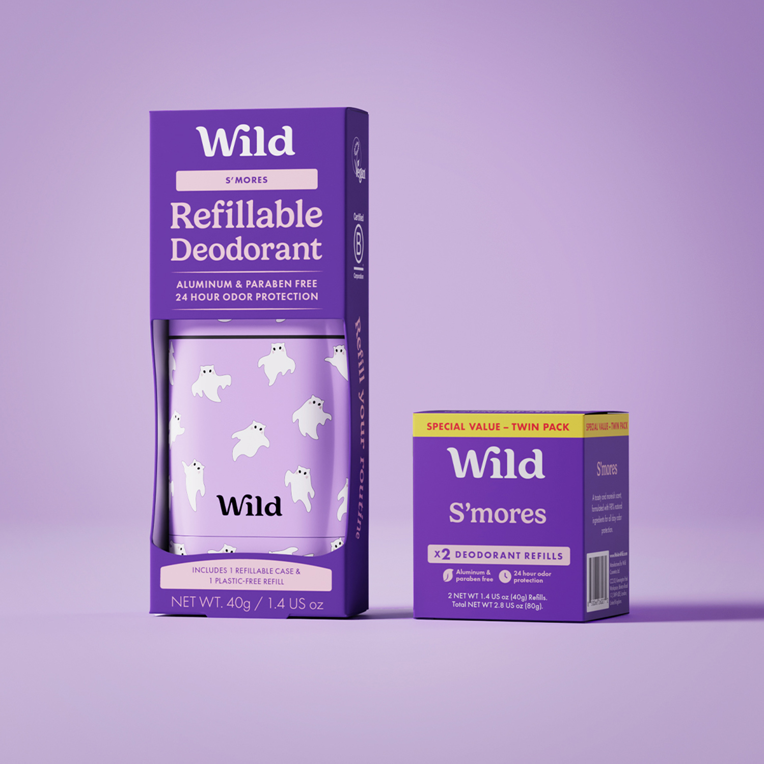 Caption: a box of wild retrillable deodorant next to a box