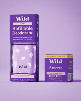 Caption: a box of wild retrillable deodorant next to a box