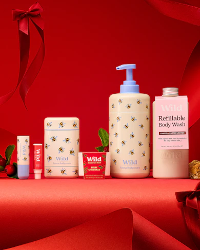 Caption: a variety of skin care products on a red background