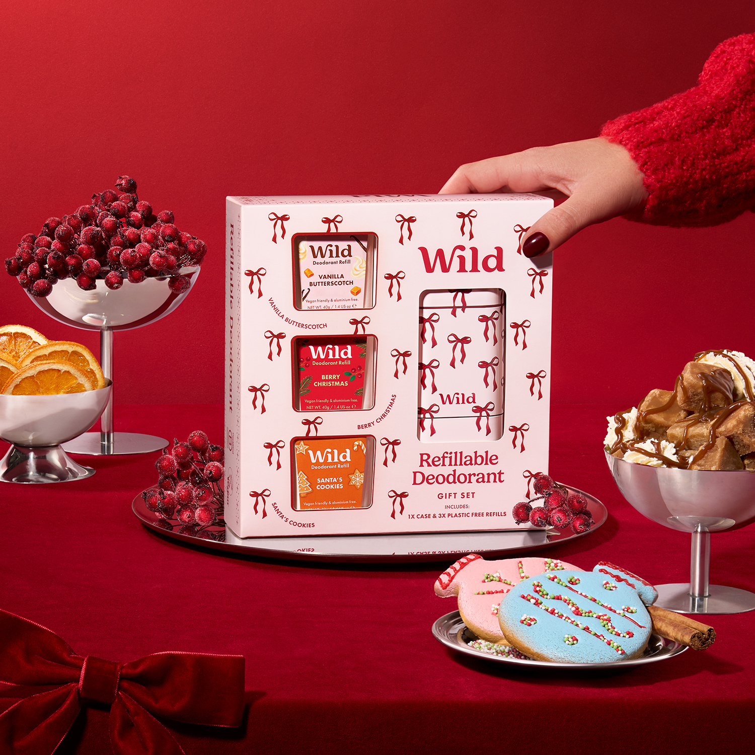 Caption: a person is holding a box of wild products