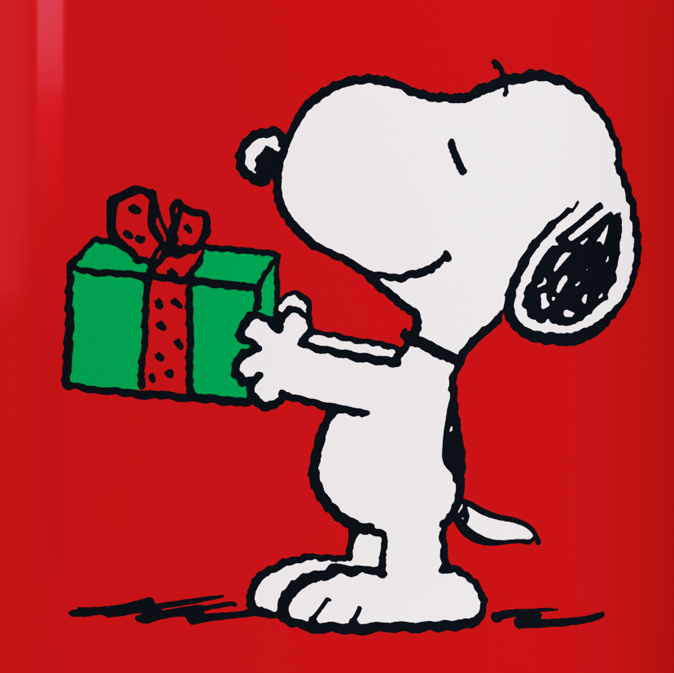 Légende : photo d'un chien de dessin animé tenant un cadeau