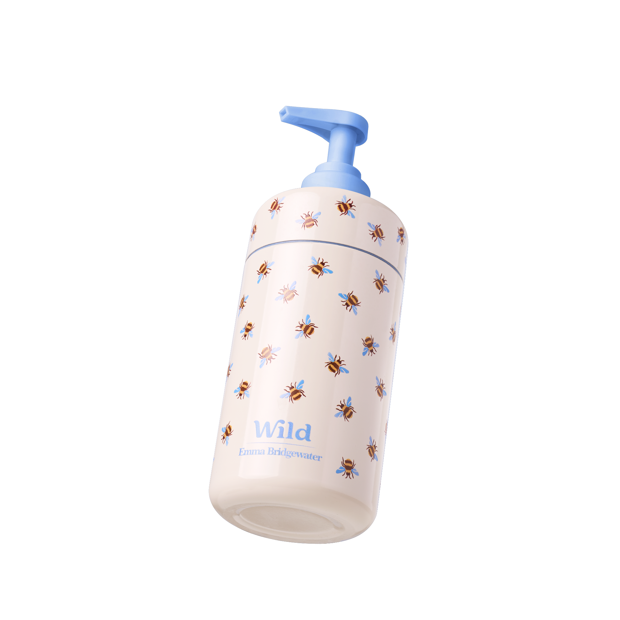 Bildunterschrift: eine blau-weiße Babyflasche mit Bienen darauf