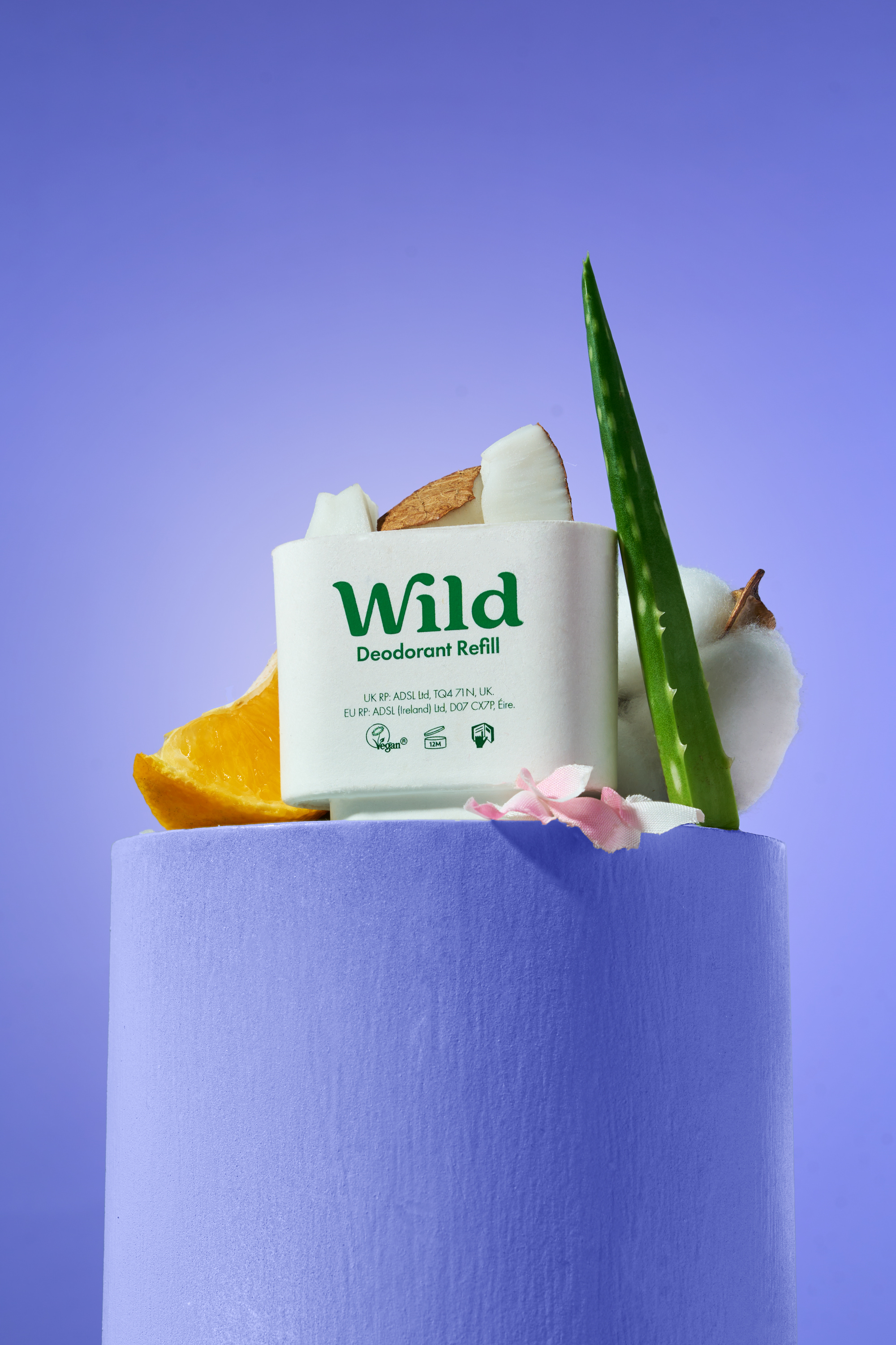 Caption: a close up of a container of soap and a plant