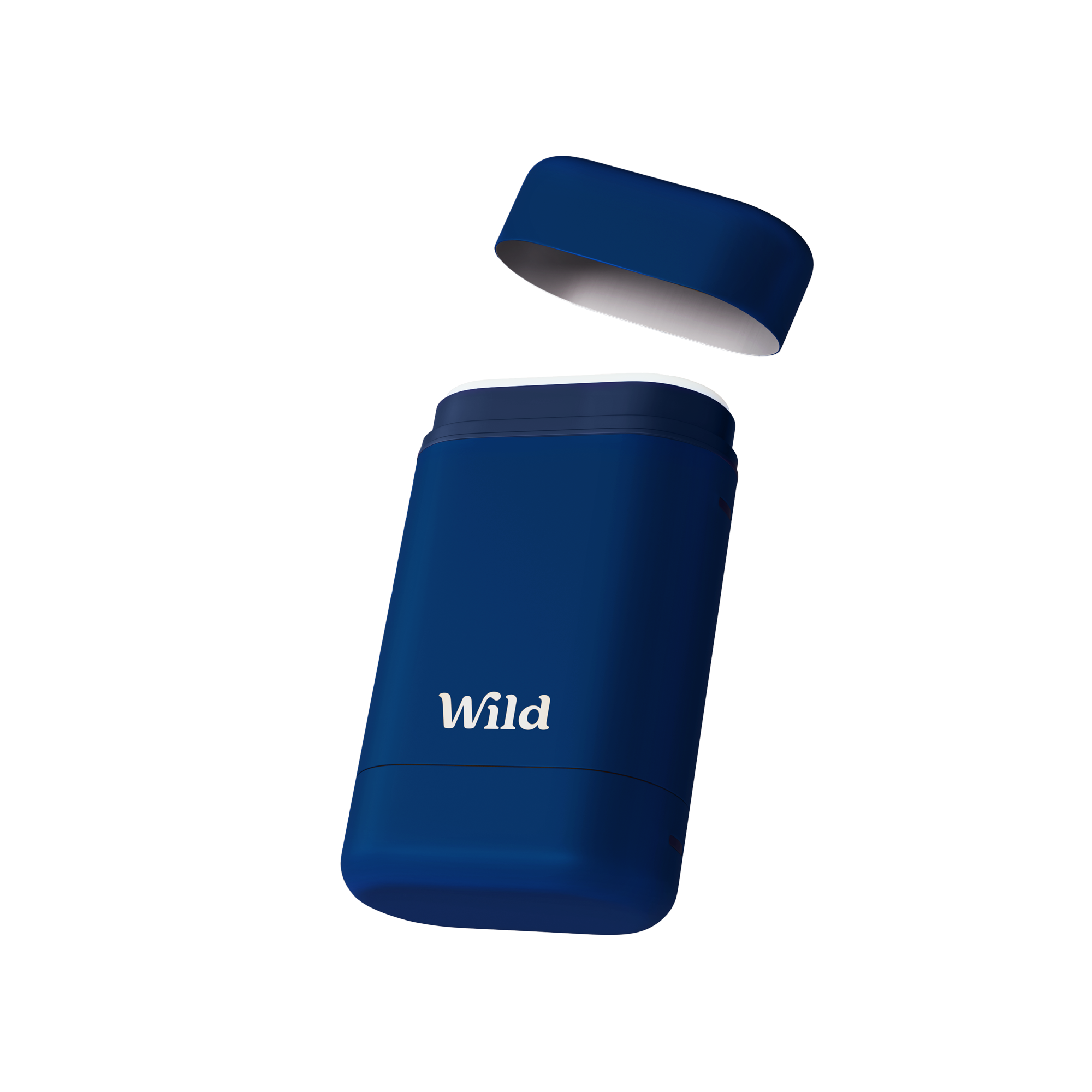 Caption: a blue water bottle with the word wild printed on it
