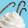 Caption: a cupcake with white frosting and chocolate sticks sticking out of it