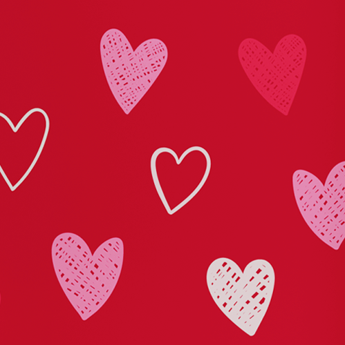Caption: a group of hearts drawn on a red background
