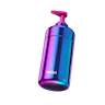 Caption: a purple and blue bottle with a pink top