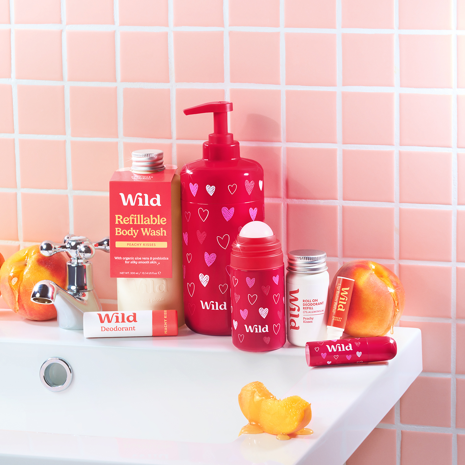Caption: a bathroom sink with a lot of personal care items on it