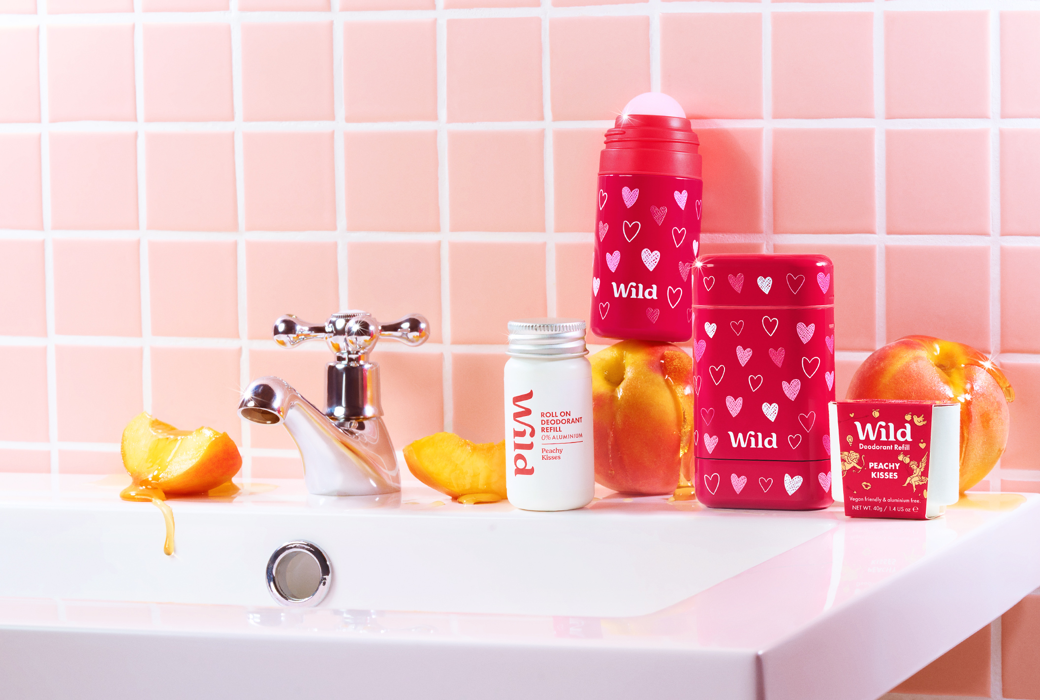Caption: a bathroom sink with a lot of different items on top of it