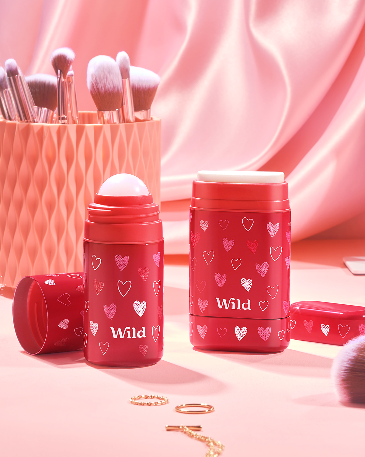 Caption: a close up of a jar of makeup on a table