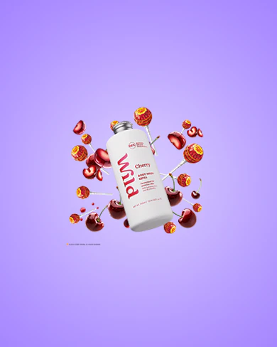Caption: a tube of lotion surrounded by hearts on a purple background
