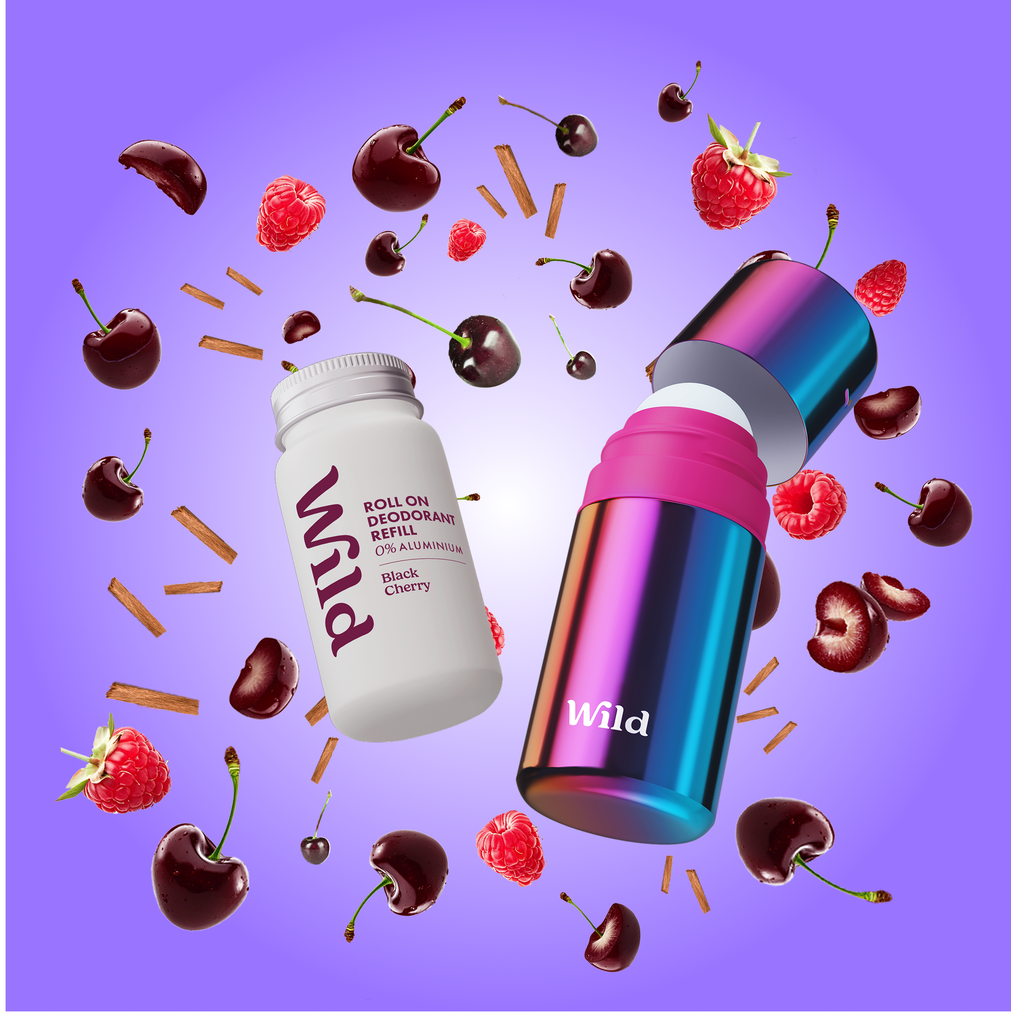 Bildunterschrift: Ein paar Flaschen neben einigen Kirschen