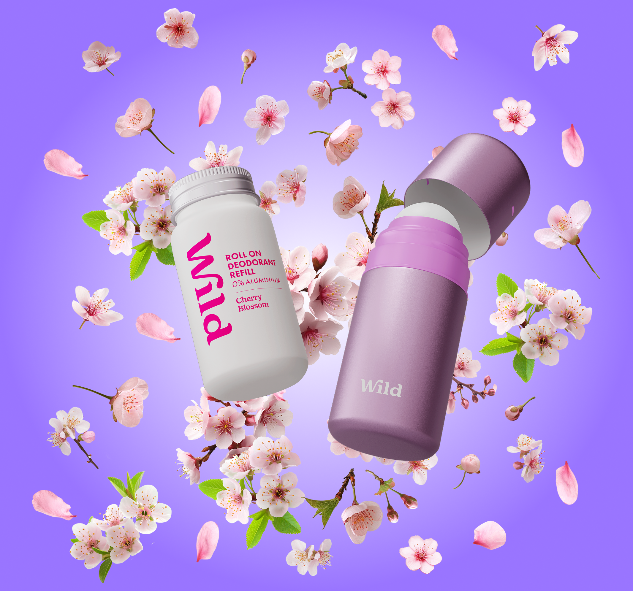 Bildunterschrift: Ein paar Flaschen stehen auf einer violetten Fläche.