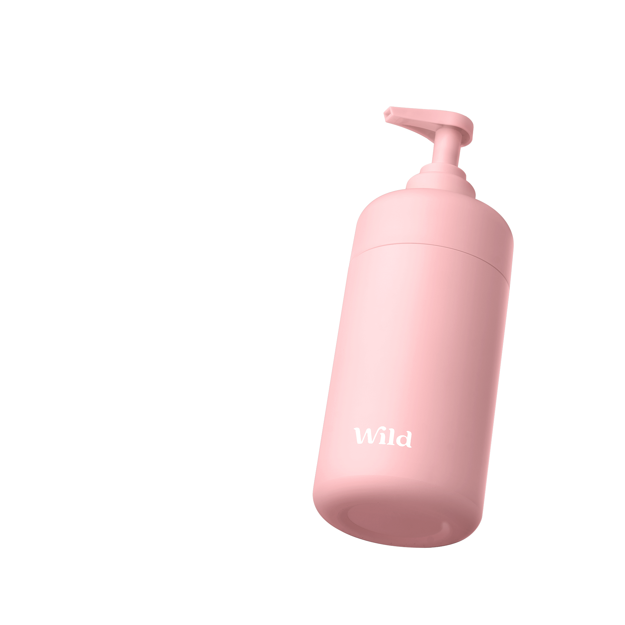 Caption: a pink hand soap dispenser on a white background