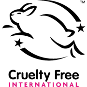 Bildunterschrift: Ein schwarz-weißes Logo mit den Worten „gruely free international“ (grausam frei international)