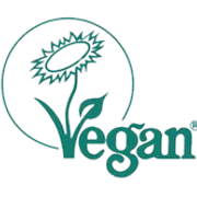 Bildunterschrift: Das vegane Logo auf schwarzem Hintergrund