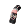 Caption: a black and pink water bottle with flowers on it