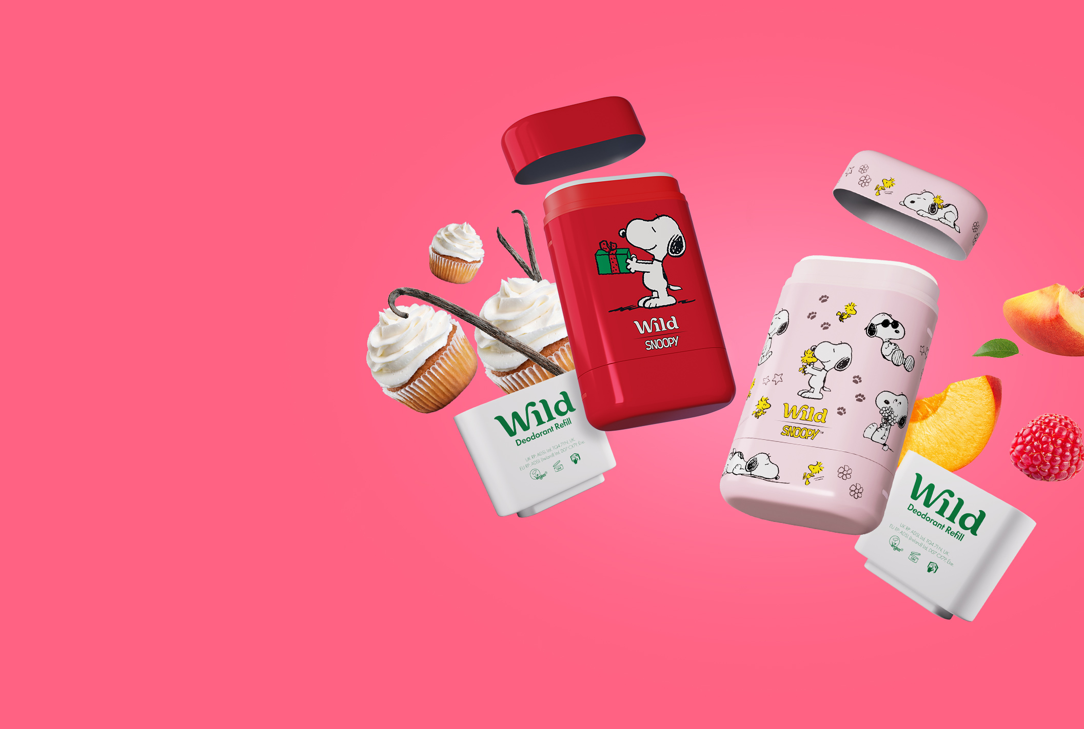 Caption: a pink background with a variety of items on it