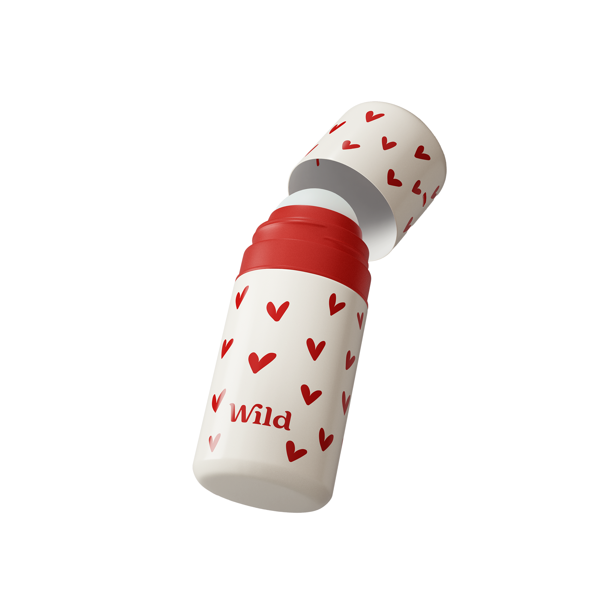 Caption: a red and white water bottle with hearts on it