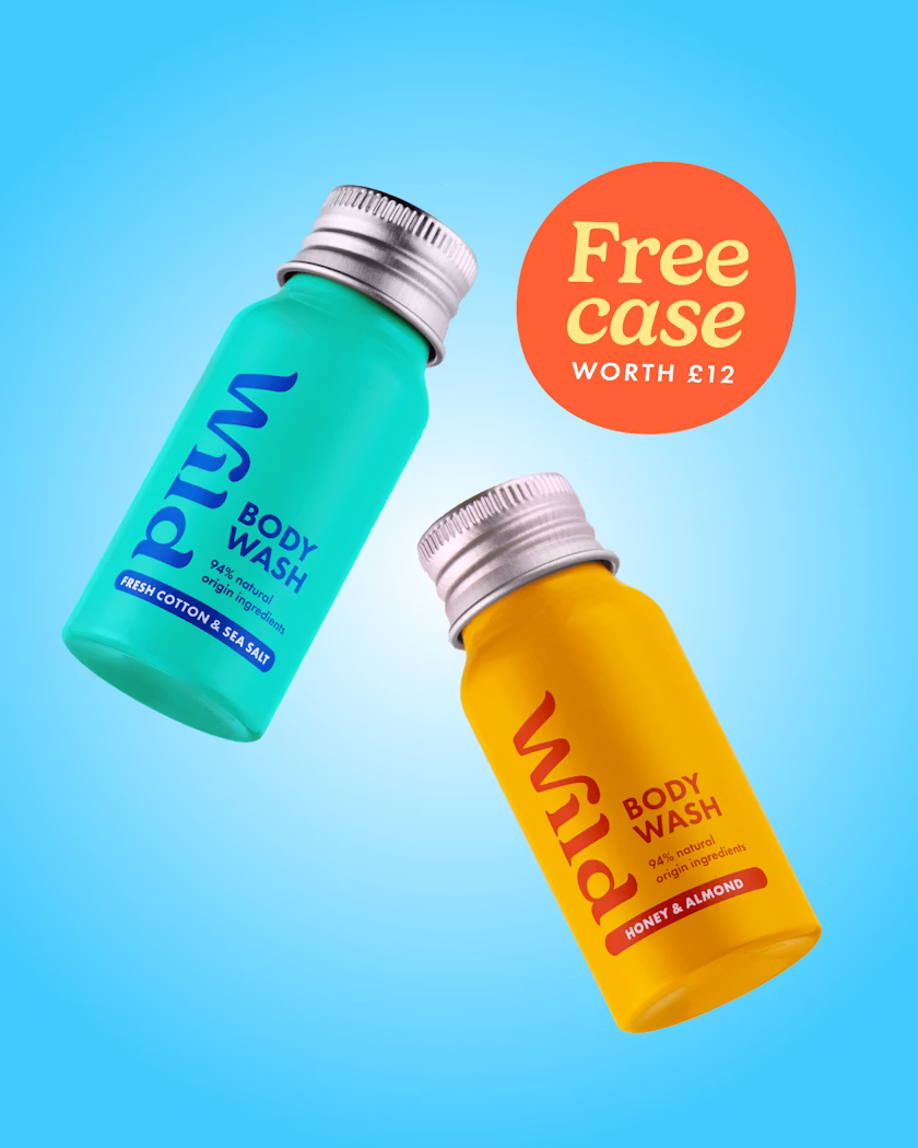 Caption: two bottles of mouthwash on a blue background