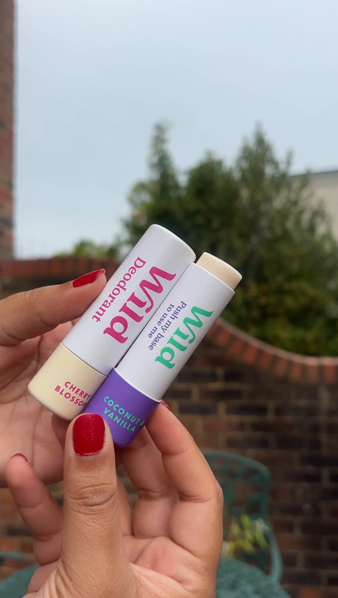 Bildunterschrift: Eine Frau, die zwei Lippenbalsam in der Hand hält