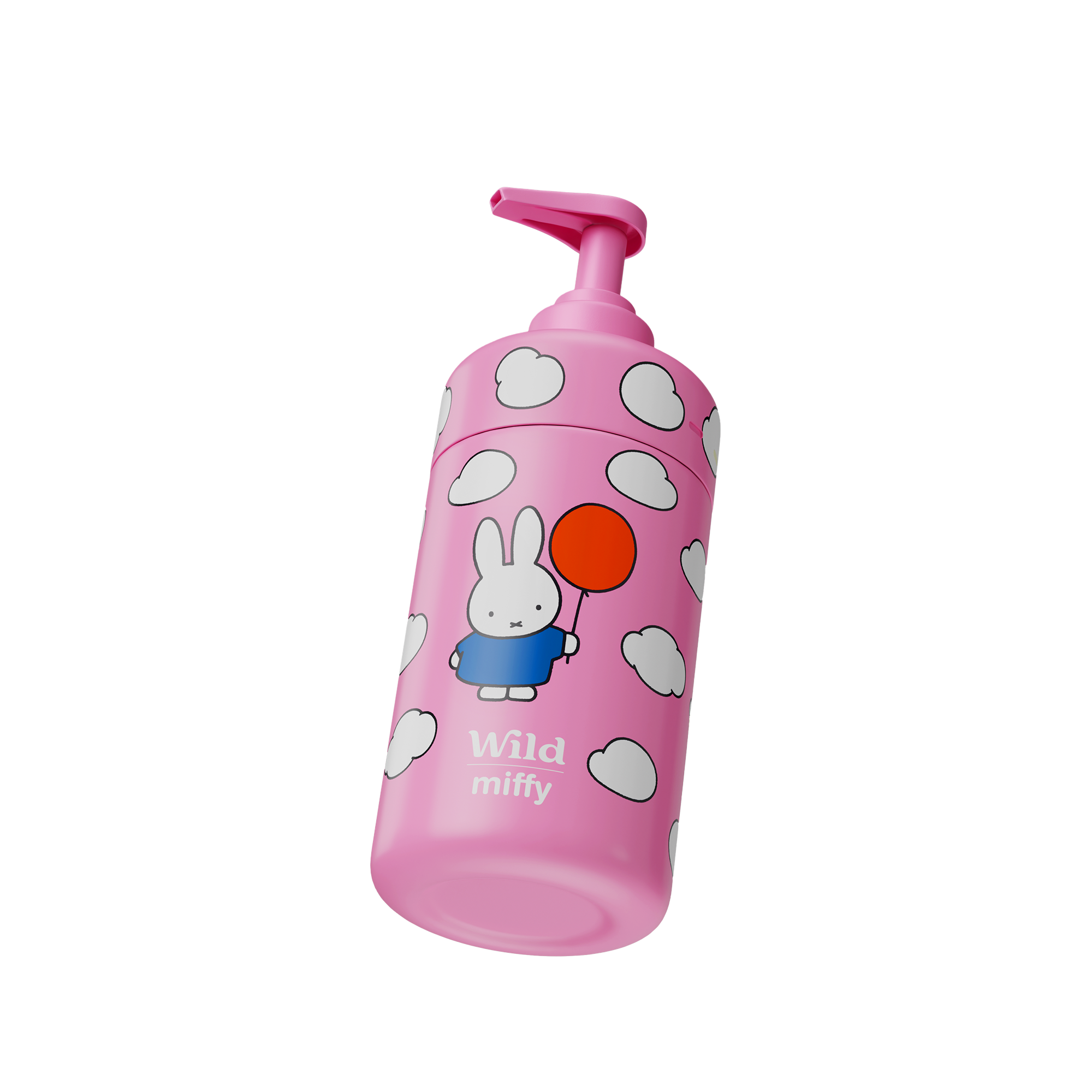 Caption: a pink baby bottle with a rabbit on it