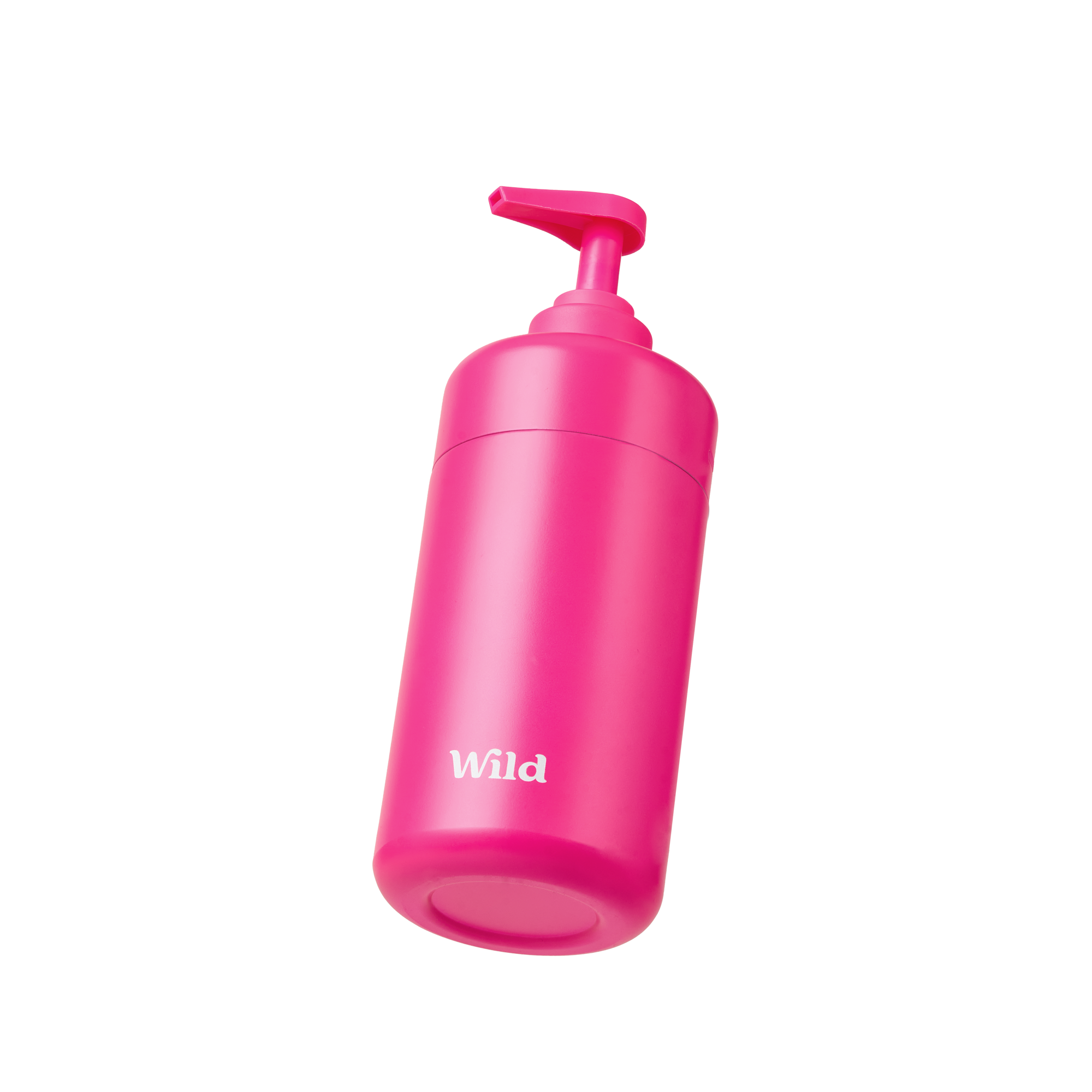 Légende : une bouteille rose sur laquelle est inscrit le mot « wild »
