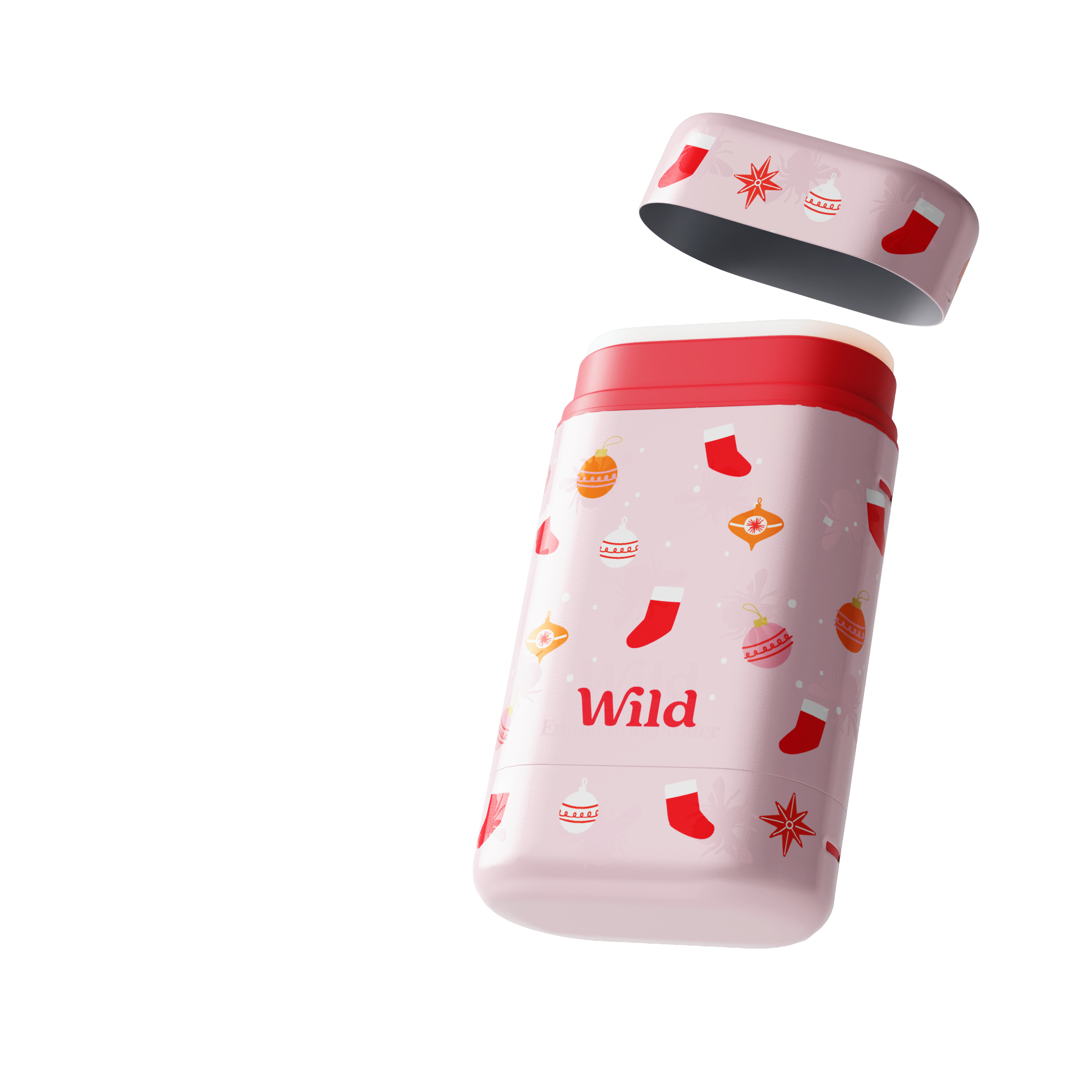 Caption: a pink and red canister with a red lid