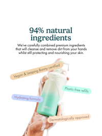 Caption: a hand holding a green bottle with labels on it