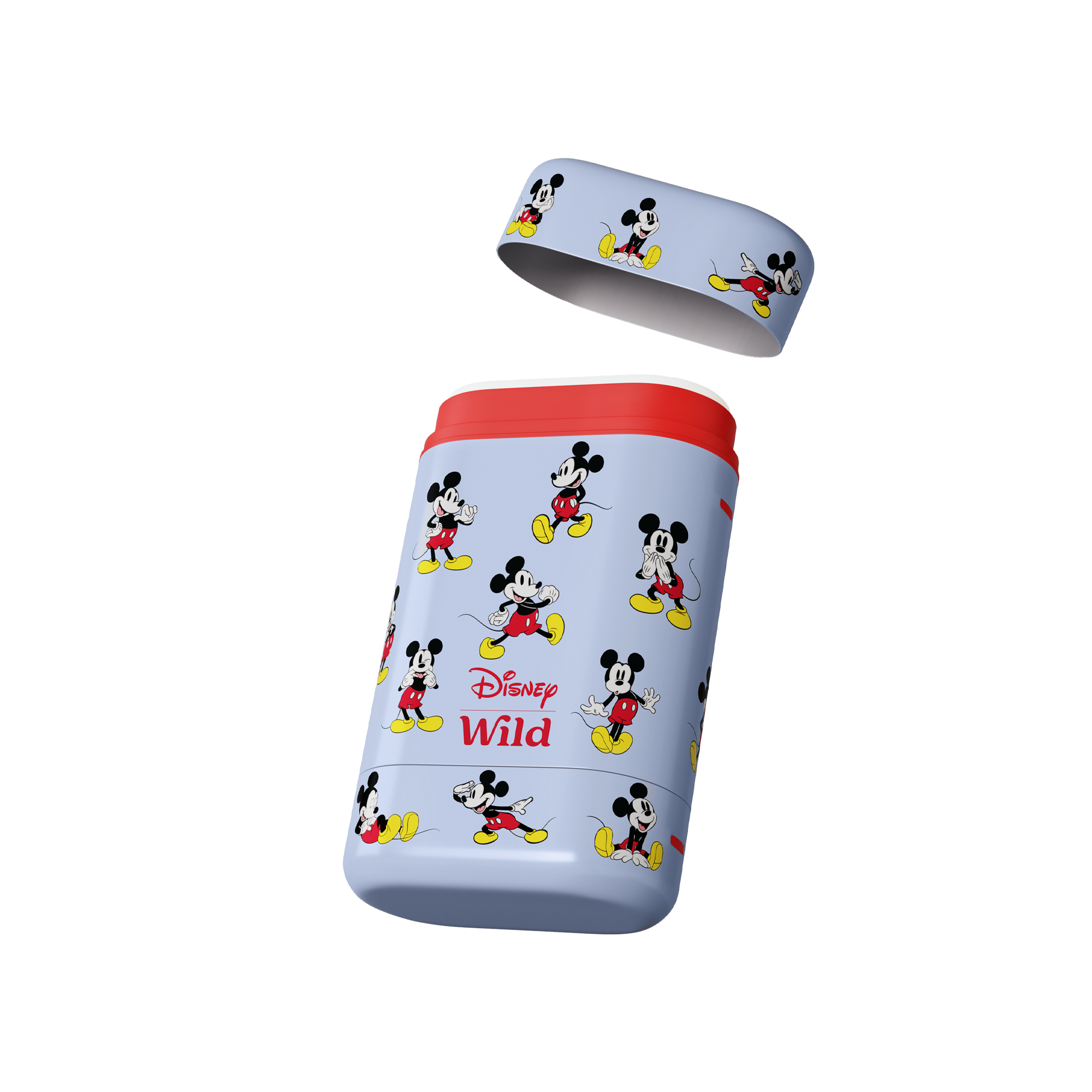 Caption: a bottle with a mickey mouse pattern on it