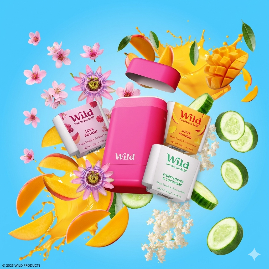 Caption: a variety of skin care products on a blue background