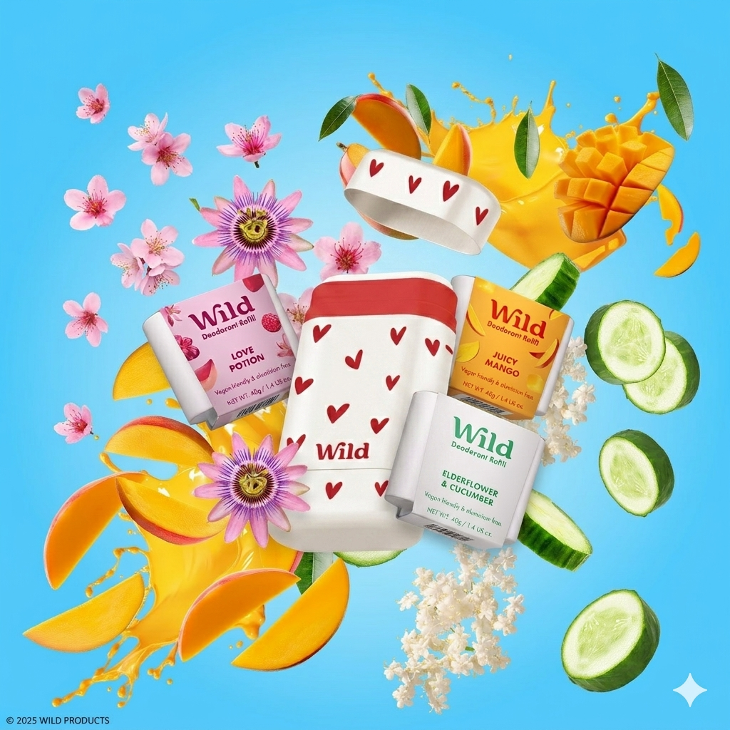 Caption: a variety of skin care products on a blue background
