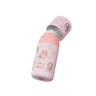 Caption: a pink baby bottle with disney princess drawings on it