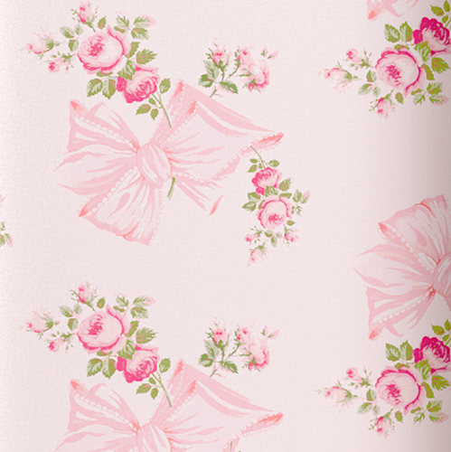 Caption: a pink wallpaper with pink flowers and bows