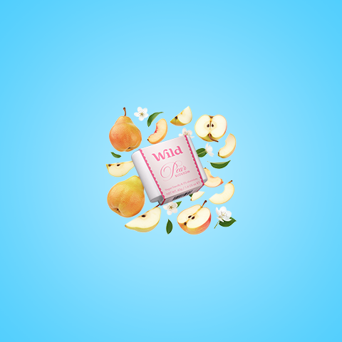 Caption: a picture of apples, pears, and an apple juice carton