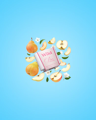 Caption: a picture of apples, pears, and an apple juice carton