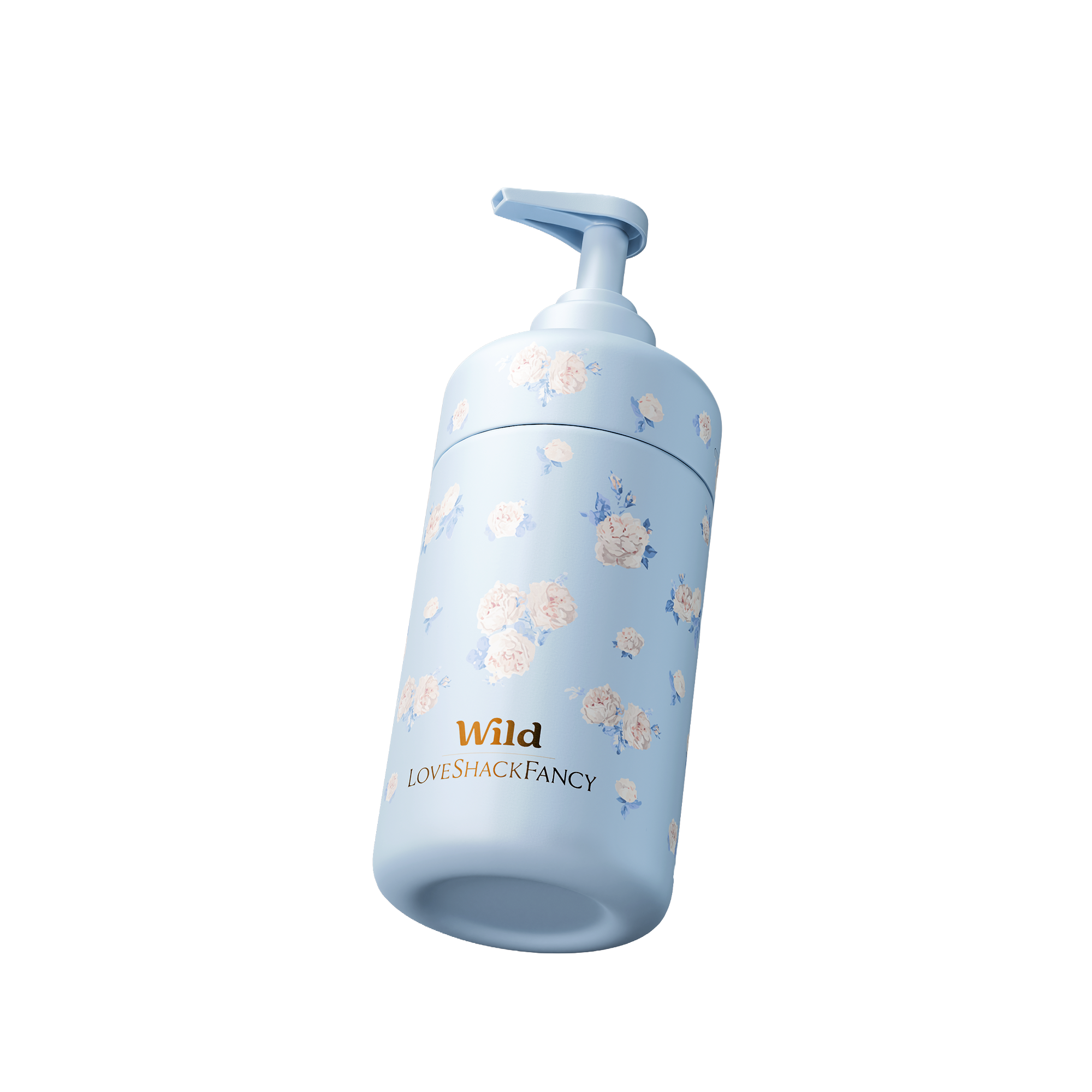 Bildunterschrift: Eine babyblaue Flasche mit Blumen darauf