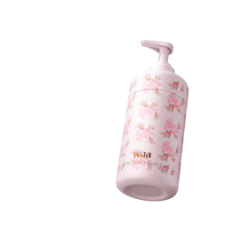 Caption: a baby bottle with a pink flower pattern