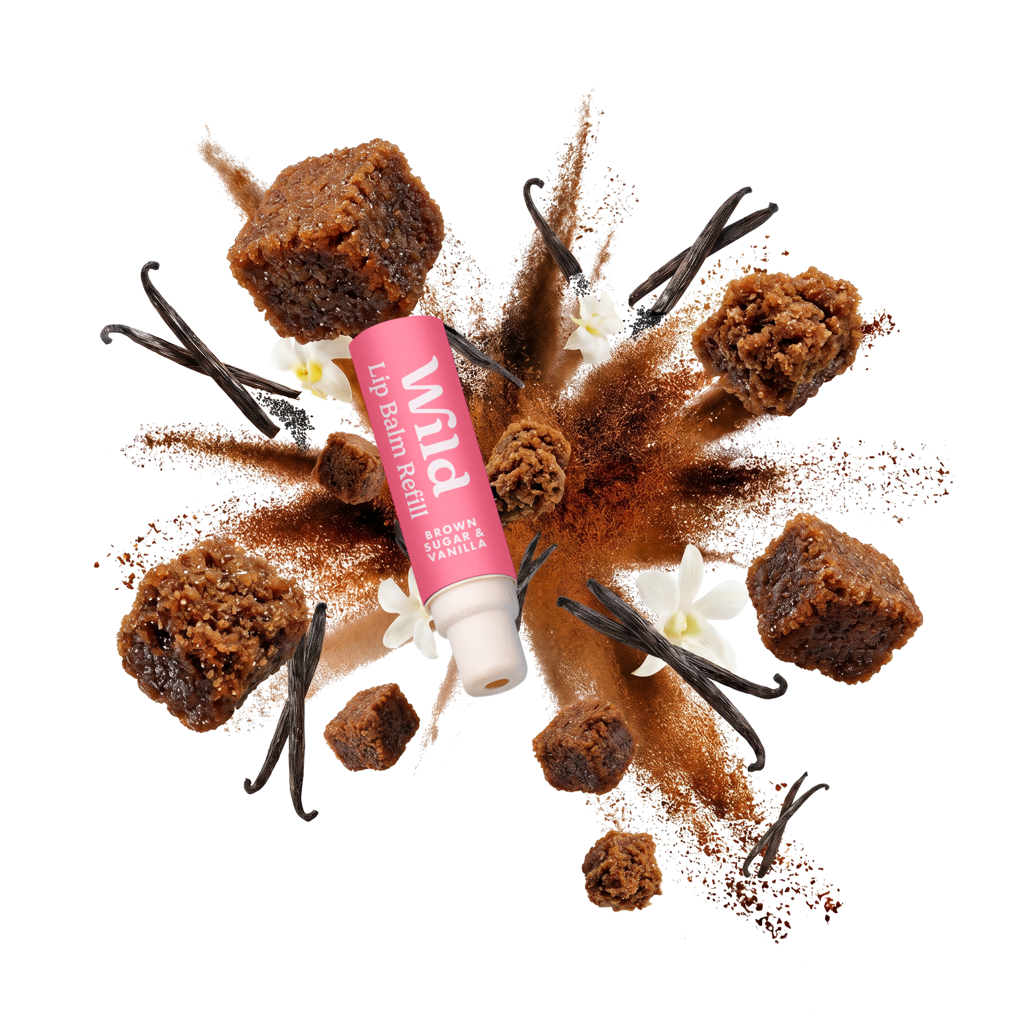 Caption: a tube of lip butter surrounded by flowers