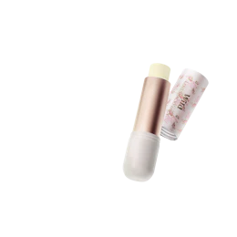 Caption: a white tube with a gold top and a pink lip