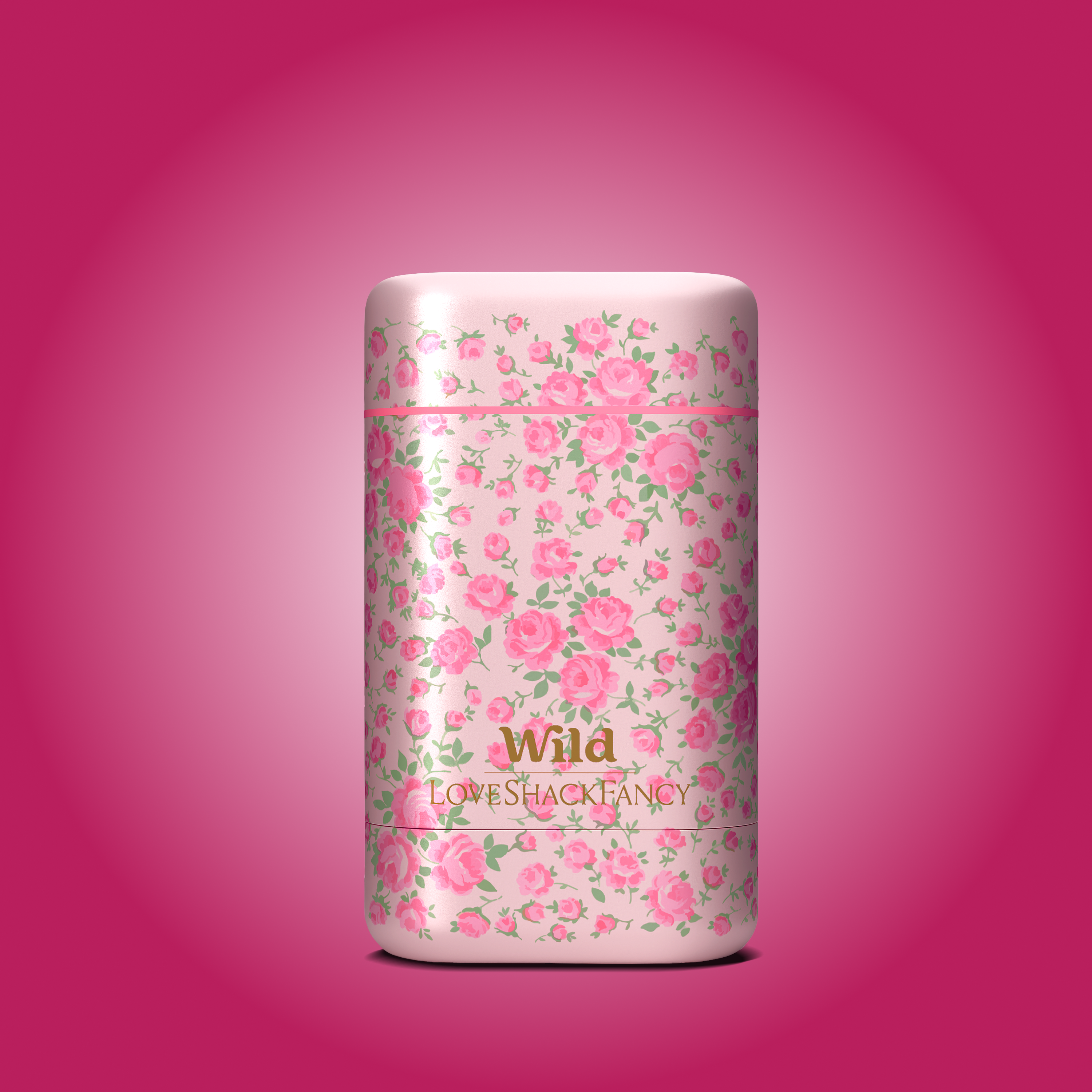 Caption: a can of wild love's rosemary on a pink background